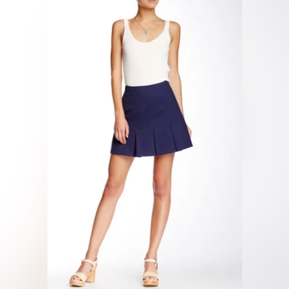 JOIE 'CORINE' NAVY BLUE MINI SKIRT TEXTURED A-LINE PLEATED